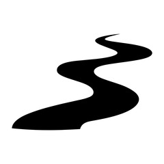 Black and white depiction of a winding road or river pathway illustration