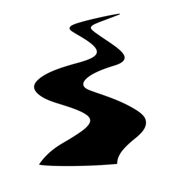Winding black shape on a white background suggests a curving path