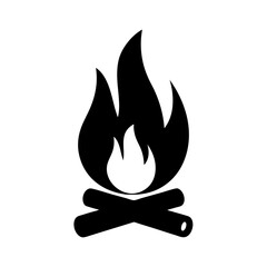 Stylized black and white campfire icon illustration with logs and flames