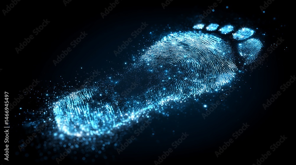 Poster Digital fingerprint forming a footprint, symbolizing one, s online presence and data trail, represents digital identity and cyber footprint tracking in the virtual world