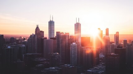 Fototapeta premium Golden Hour Skyline: A City's Sunrise Majesty