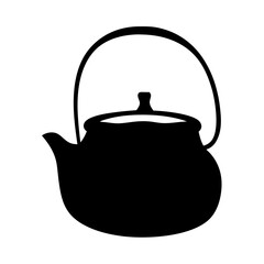 Simple black silhouette illustration of a classic teapot with a loop handle