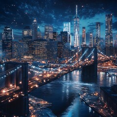 Fototapeta premium City Skyline At Sunset With Peaceful Waterfront High Resolution Picture