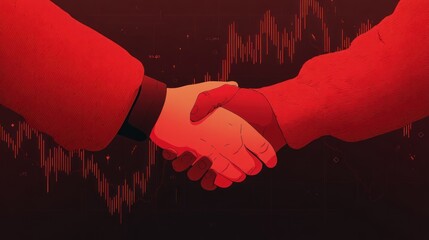 The idea of ​​a business deal, financial partnership or collaboration in the financial markets, the background is filled with charts and stock trading data.