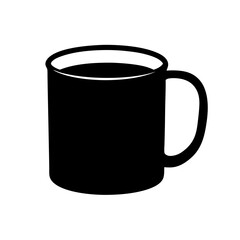 A simple black and white vector illustration of a coffee mug