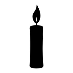 Black silhouette of a burning candle on a white isolated background