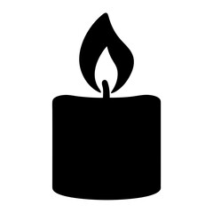 Elegant black candle silhouette with a bright flame on a white background