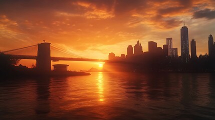Obraz premium Colorful Sky Over Urban Waterfront City Skyline High Resolution Picture
