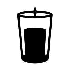 Black and white graphic illustration of a candle in a glass
