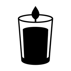 A simple monochrome illustration of a candle burning in a glass holder
