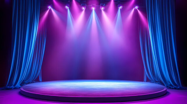 Empty Stage Under Colorful Spotlight