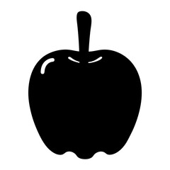 Simple Black and White Apple Fruit Silhouette with Leaf Stem Detail