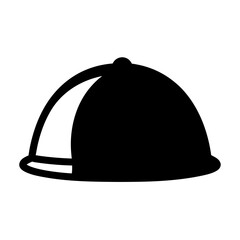 Single black color cartoon image of a food cover or cloche