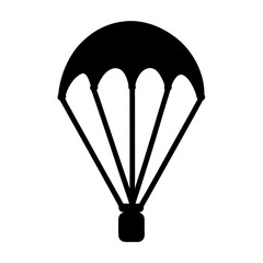 Simple black and white parachute icon on a clean white background