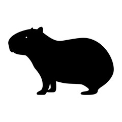 Silhouette of a capybara standing on a white background in black color