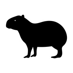 Minimalist Black Silhouette Depiction of a Capybara Standing Calmly Isolated on White