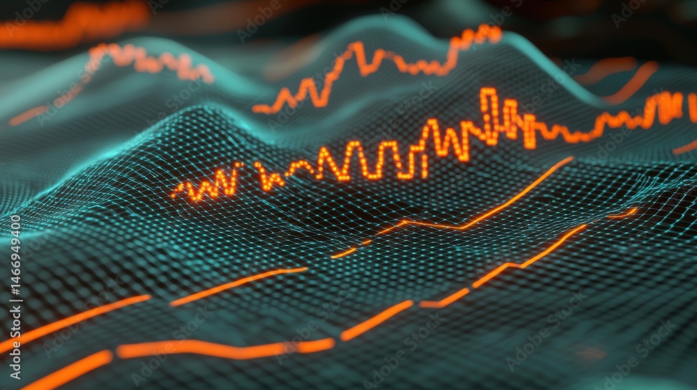 Aufkleber abstract digital visualization of fluctuating financial data represented as glowing lines over grid 