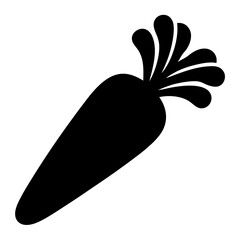 A Black Silhouette of a Carrot Vegetable with Leafy Green Top