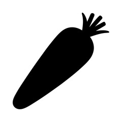 A silhouetted image of a carrot with feathery greens on top of it