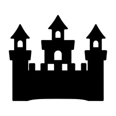 Simple black silhouette of a medieval style castle with three towers