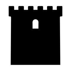 Simple castle tower in black silhouette with an arched window cutout