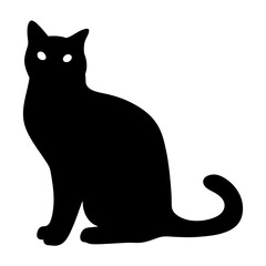 Elegant black cat silhouette with glowing eyes on a white background