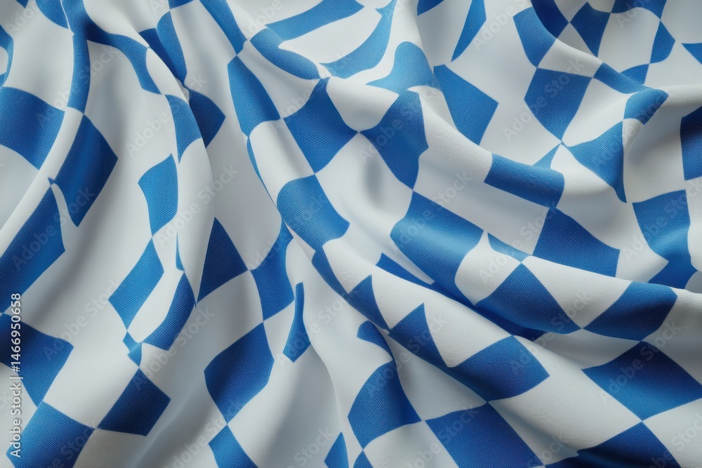 Poster close up of a draped fabric with a blue and white checkered pattern creating soft folds and shadows