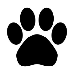 Simple black animal paw print with five toes on white background