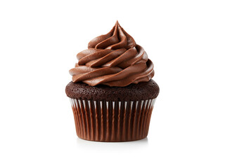 Delicious chocolate cupcake isolated on white background.