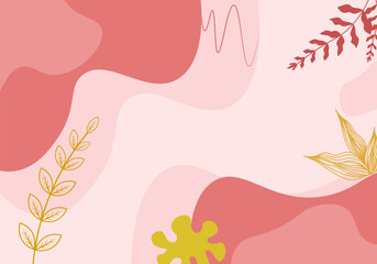 Vector Background Template Floral Pink Leaves Leaf Flower  Spring and Summer Hand drawn