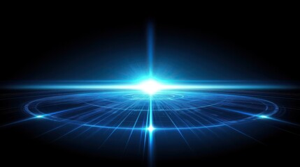 Fototapeta premium Bright glowing light beam emerging from dark background with radial patterns and blue tones, futuristic and ethereal effects