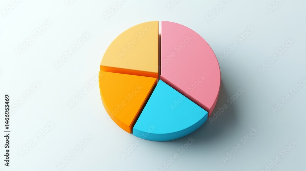 Poster a top-down view of a d pie chart, emphasizing the varying sizes of segments representing sales data,