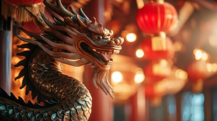 Obraz premium Chinese horse sculpture with lanterns for the Lunar New Year. Chinese 2026
