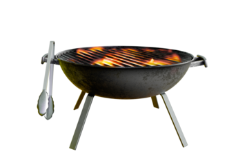 charcoal barbecue grill with open flame, isolated on white, 3D illustration