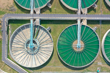 Drinking Water Treatment Technology and Distribution Plant. Aerial view of metropolitan waterworks...