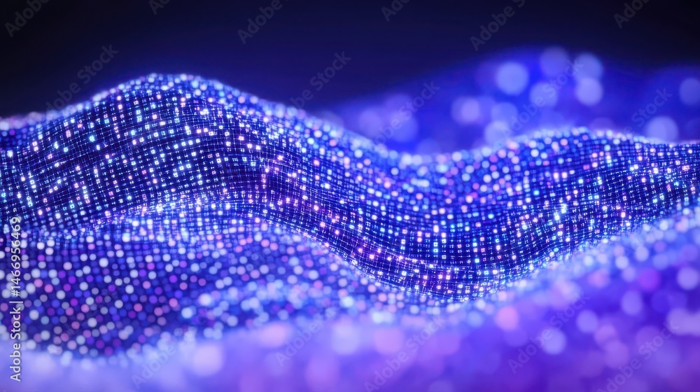 Poster vibrant abstract visualization of colorful waves with twinkling lights and a dreamy atmosphere in pu