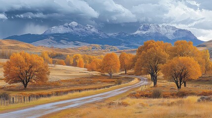 Fototapeta premium Autumn Road with Mountain Vista.