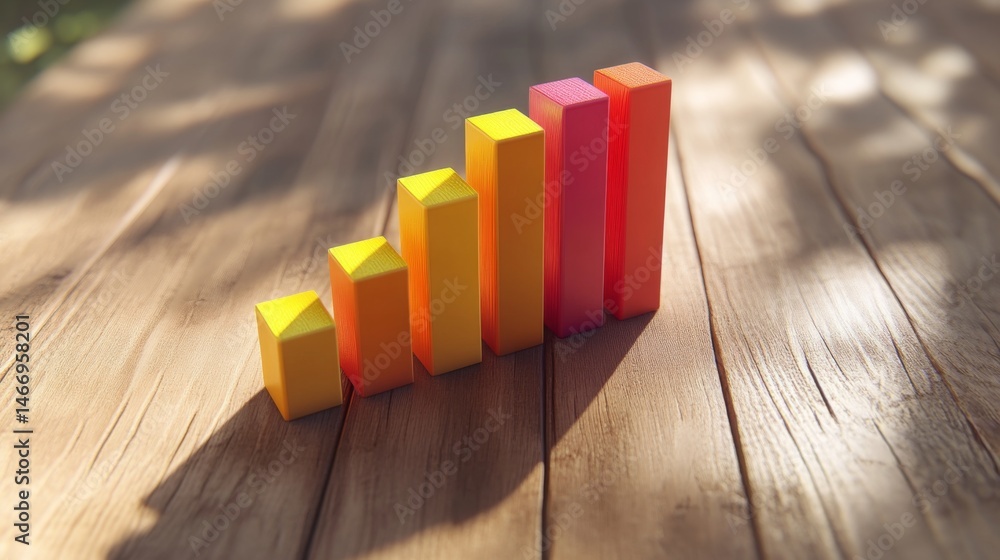 Poster a visually engaging d bar graph featuring multicolored bars with shadow effects, displayed on a ligh