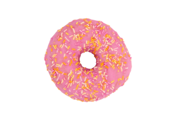 Donut aux fraises vue de dessus au format PNG pour incrustation