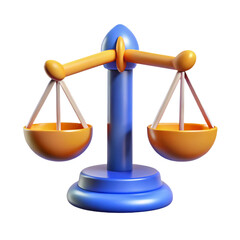3D Scales of Justice Icon Blue Orange Symbol of Balance Law Equality on transparent background