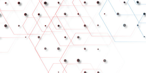 Abstract digital network illustration with hexagon shapes and connected nodes representing data flow and connectivity