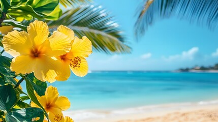 Beautiful Yellow Spring Flowers in Nature with Shiny Sun and Blurred Background