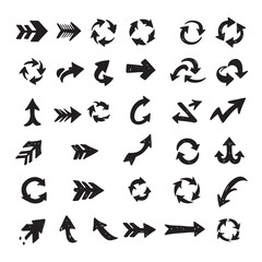 Naklejka premium Modern arrow icon set with hand sketched style arrows in diverse angles useful for apps web design print materials and instructional content