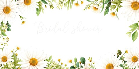 Elegant Daisy Bridal Shower Invitation Template with Watercolor Greenery