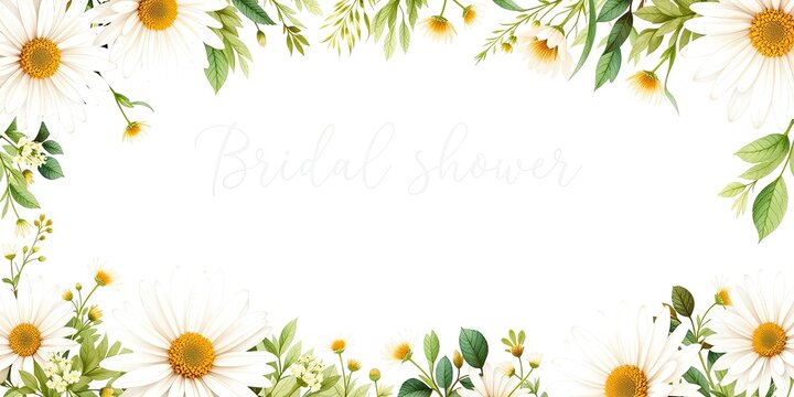 Elegant Daisy Bridal Shower Invitation Template with Watercolor Greenery