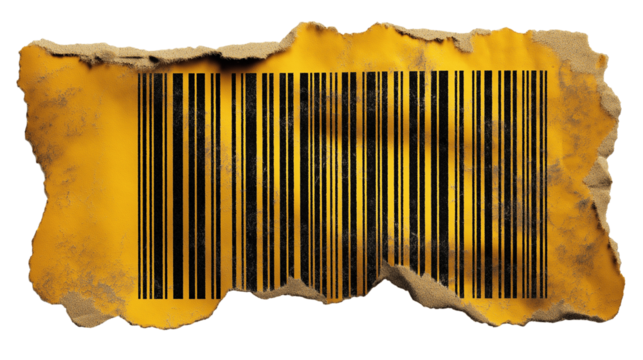  unique golden barcode design on textured paper isolated on white background