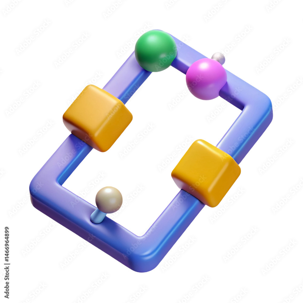 Poster colorful 3d interconnected icons vibrant spheres and cubes forming a network on transparent backgrou
