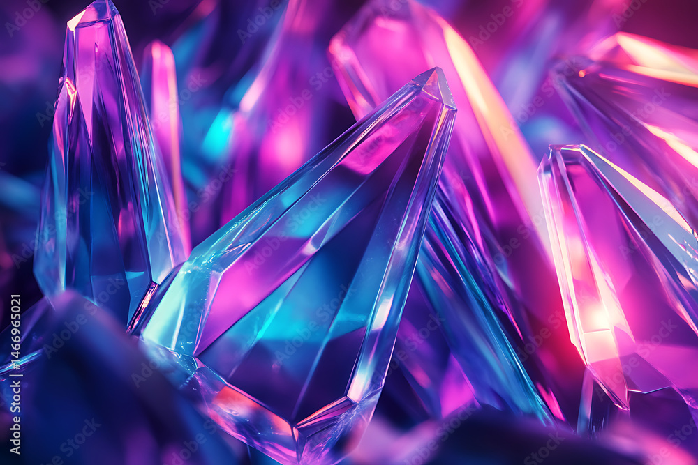 Aufkleber vibrant close-up of crystalline structures reflecting colorful light in an abstract setting