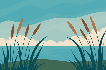 peaceful wetlands with tall grasses swaying in sof.svg