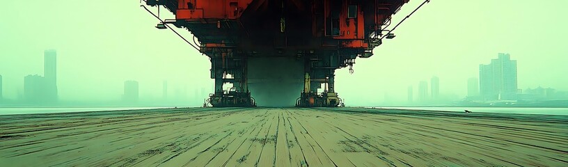 Harbor Crane, Cityscape, Foggy Day